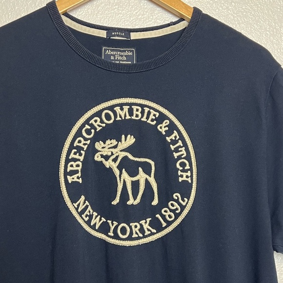 Vintage Abercrombie & Fitch Logo Navy Short Sleeve Muscle Tee X-Large - Picture 2 of 6